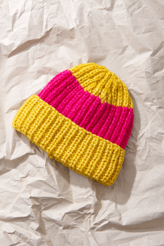 Hat Yellow Pink Block Stripes