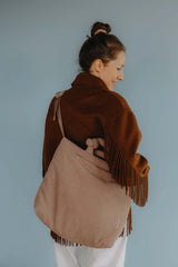 Beige Cord Tasche von Lukkily mit Reißverschluss, Innen- und Außentaschen - großer Cord Shopper auch als Wickeltasche, mit längenverstellbarem Schultergurt crossbody tragbar