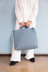 Streifenmuster Denim Tote Bag von Lukkily mit Knotengriffen und Crossbody-Gurt - große Tasche für Eltern, auch als Kinderwagentasche geeignet