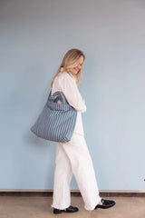 Große Denim Mum Bag aus Baumwolle - lässige Crossbody Shopper Tasche 